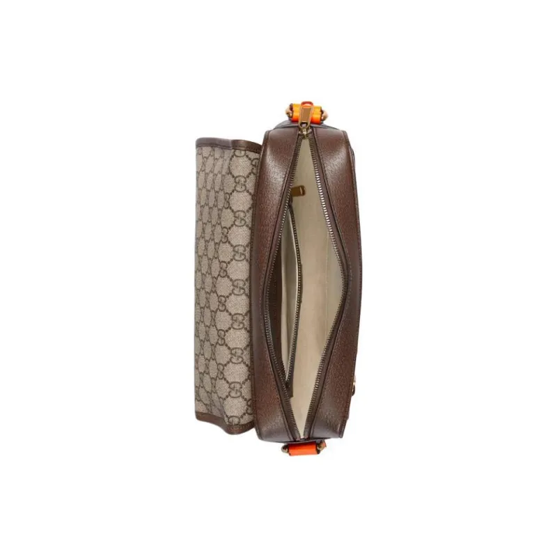GUCCI Ophidia Canvas With Leather Trim Canvas Bag, Shoulder Bag, Crossbody Bag Men's Beige & Ebony & Orange-6