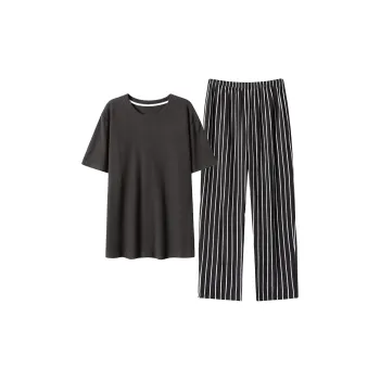 Close-fitting Areas Pajama Set Men's Deep Smoke Gray