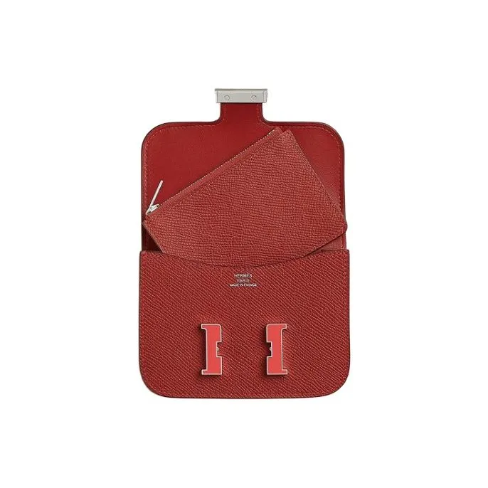 HERMES Constance Slim Epsom Calfskin Fanny Pack Coin Purse Wallet Women's Red-2