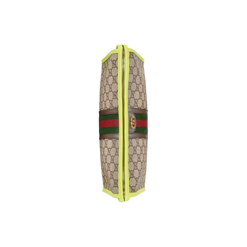 GUCCI Ophidia Canvas With Leather Binding Canvas Bag Handheld Makeup Bag Men's Beige & Ebony With Yellow Accents-4