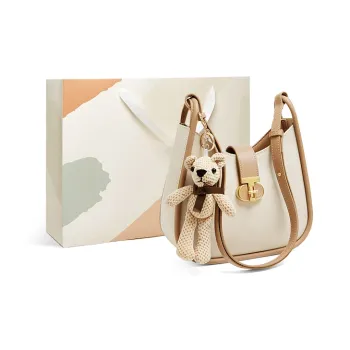 15 MINS Cow Leather Saddle Bag Crossbody Shoulder Bag Women's Ecru & Apricot/Coffee