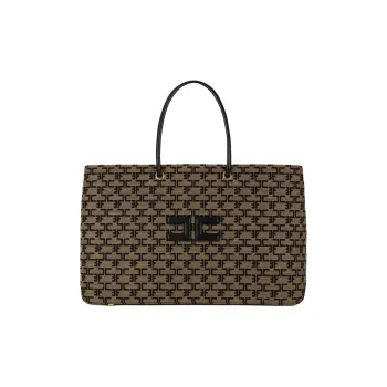 Elisabetta Franchi Cotton And Polyamide Blend Tote Bag Shopping Bag Handbag Shoulder Bag Women's Licorice/Black