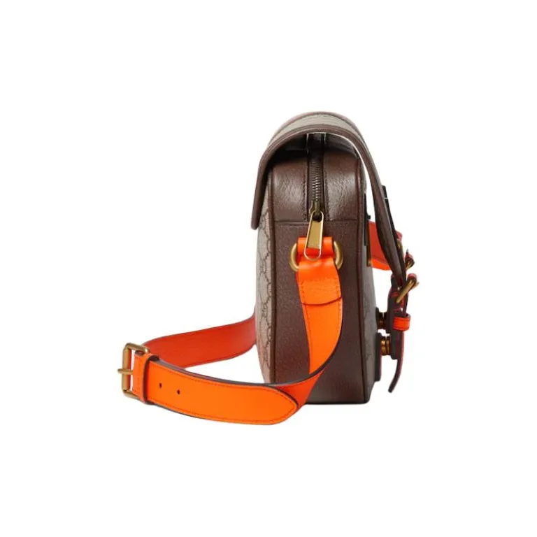 GUCCI Ophidia Canvas With Leather Trim Canvas Bag, Shoulder Bag, Crossbody Bag Men's Beige & Ebony & Orange-2