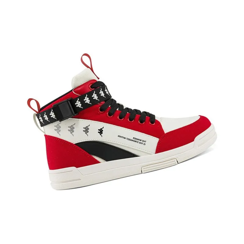Kappa Coverage Anti Slip And Wear Resistant High Top Skateboard Shoes Unisex Red Black White-1