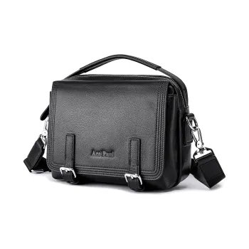 Ace Paul Top Grain Cow Leather Black Messenger Bag Handbag Unisex