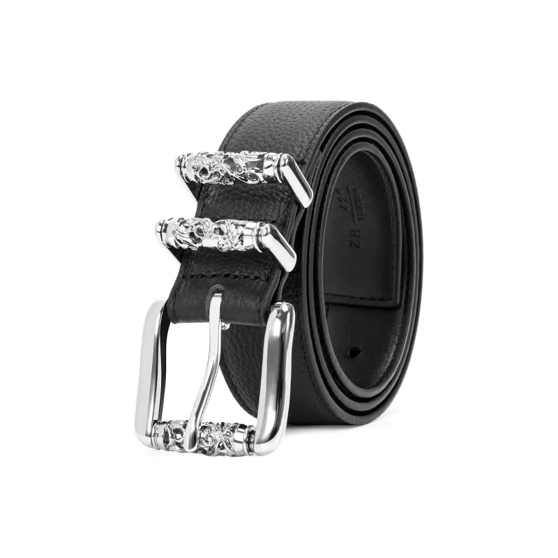 FORTEI Cow Leather Y2K Belt Unisex Black Width 3.3CM Gift Box Set-1