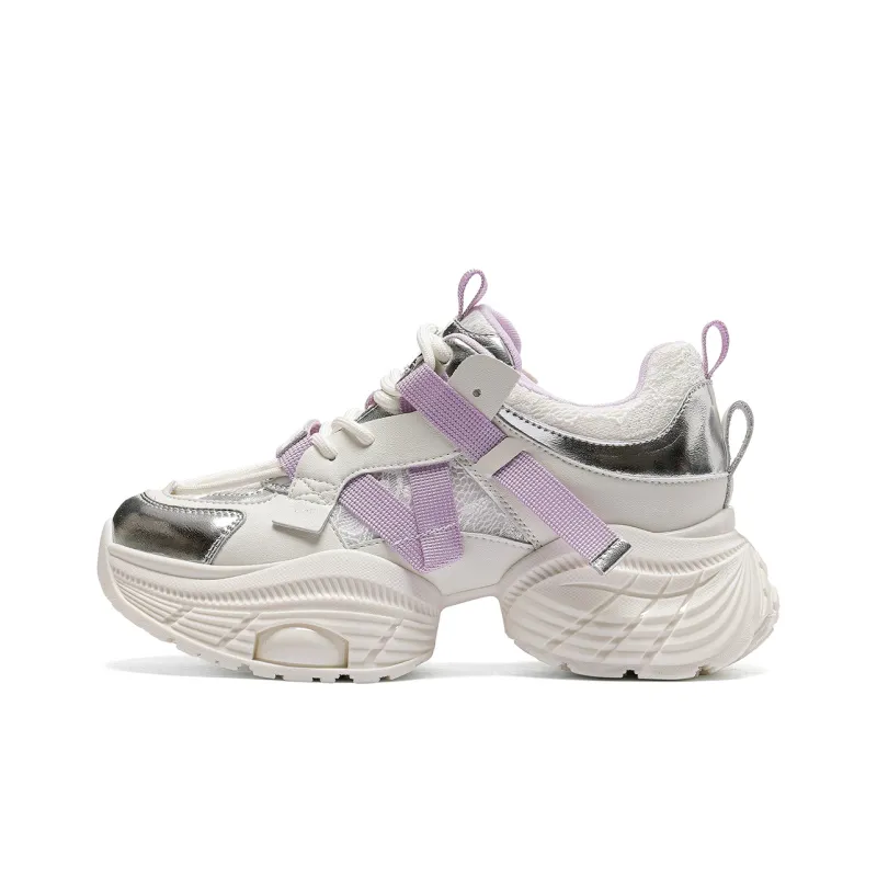 C°BANNER Chunky Sneakers Women's Low Top Beige Purple-0