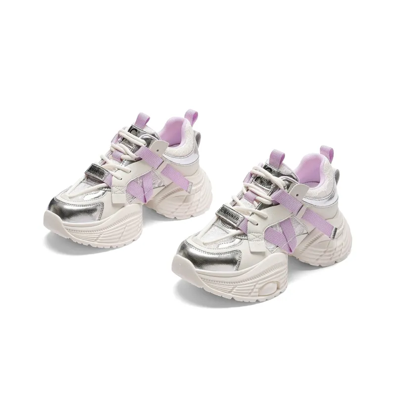 C°BANNER Chunky Sneakers Women's Low Top Beige Purple-2