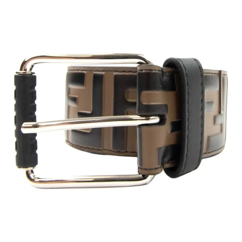 FENDI Emblem Pattern Smooth Buckle Leather Belts Men's Black-1