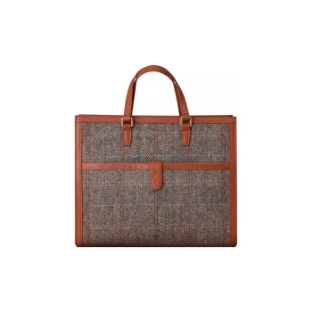 Julychagall Calfskin With Brocade Tote Bag Shopping Bag Shoulder Bag Handbag Large Size Unisex Brown