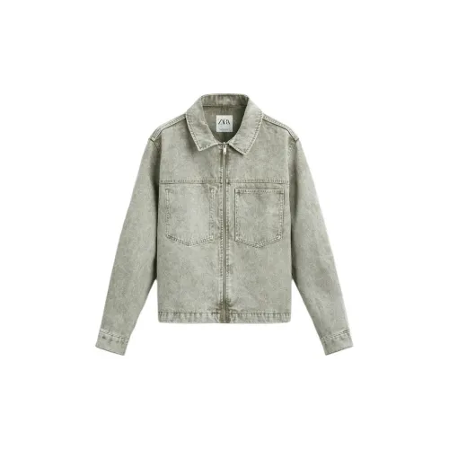 ZARA Denim Jackets Men Gray Green