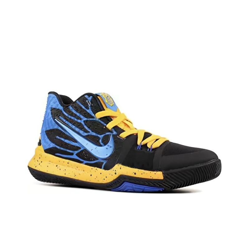 Nike Kyrie 3 Cushioned Slip-Resistant Mid-Top Basketball Shoes Men's Yellow Blue Black-2