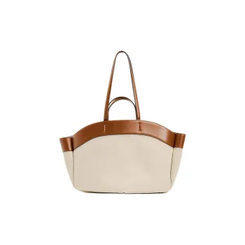 ZARA Cotton With Polyester Tote Bag Shopping Bag Handbag Shoulder Bag Women's Dark Brown Yellow