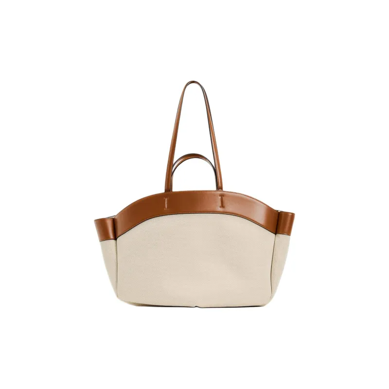 ZARA Cotton With Polyester Tote Bag Shopping Bag Handbag Shoulder Bag Women's Dark Brown Yellow-0