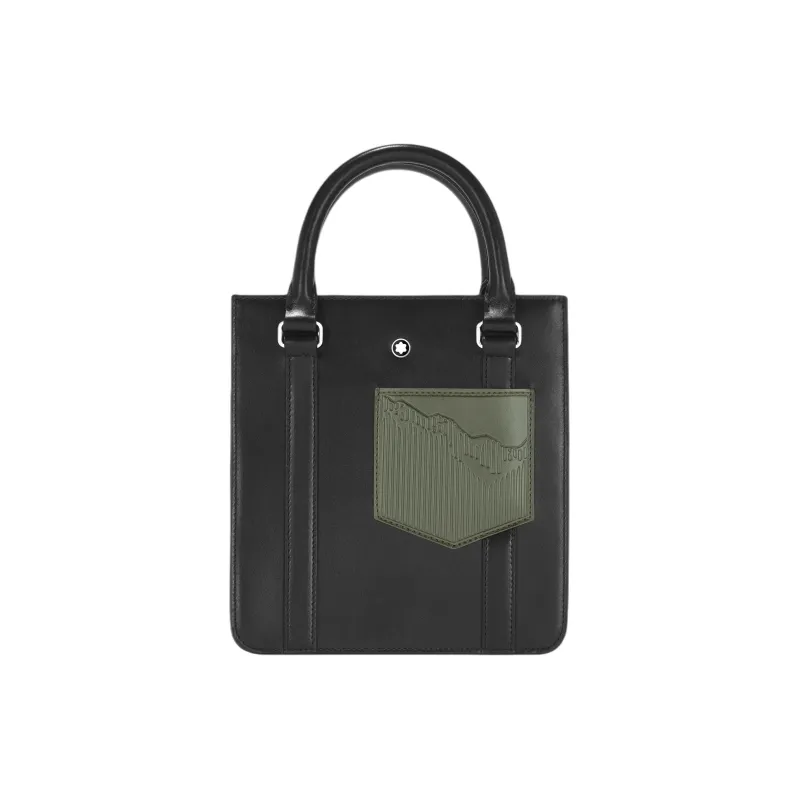 MONTBLANC Meisterstuck Full Grain Cow Leather Tote Bag, Shopping Bag, Handbag Mini Men's Black & Olive Green-0