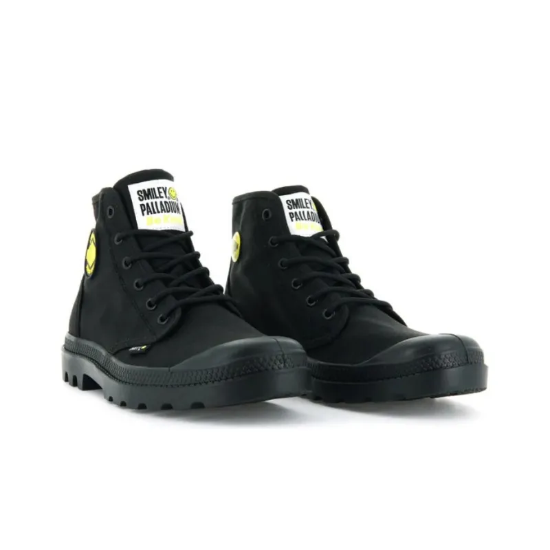 SMILEY x Palladium Pampa Hi Be Kind Wear-Resistant Cushioning Breathable High-Top Canvas Shoes Unisex Black-2