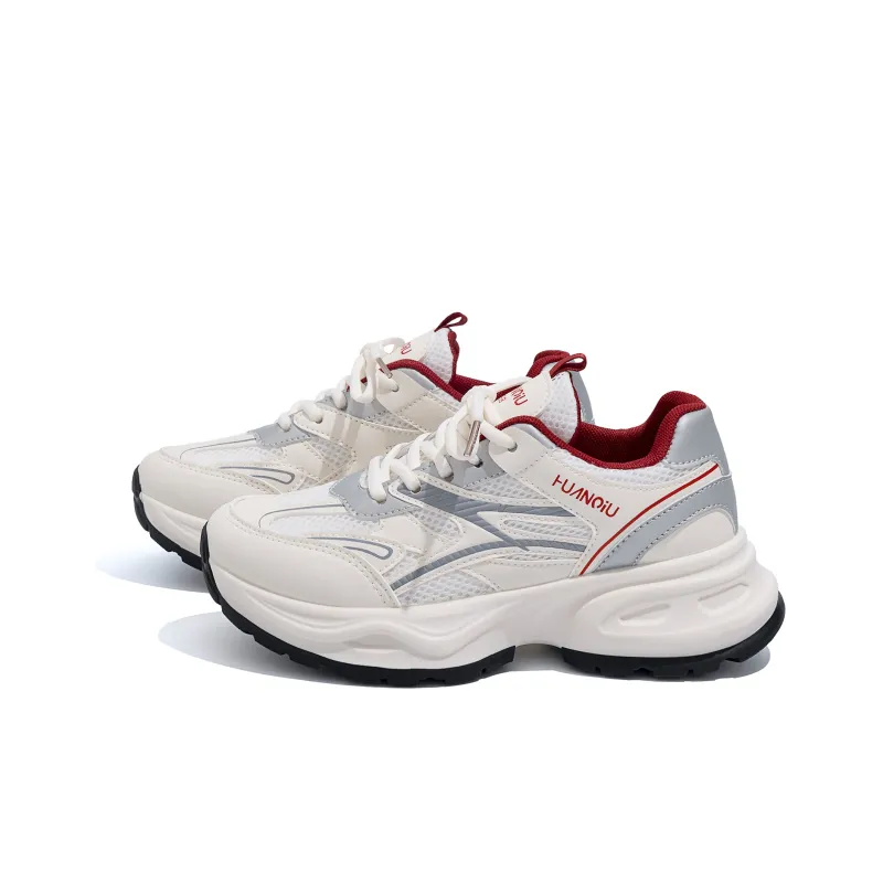 HUANQIU Shock Absorbers Low Top Chunky Sneakers Women's Red-1