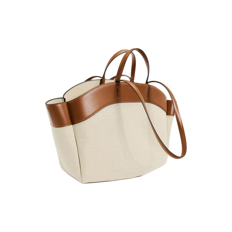 ZARA Cotton With Polyester Tote Bag Shopping Bag Handbag Shoulder Bag Women's Dark Brown Yellow-2