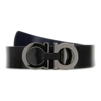 FERRAGAMO Logo Design Decoration Smooth Buckle Leather Belts Men's Black