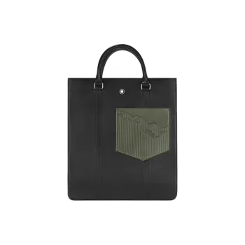 MONTBLANC Meisterstuck Grain Cow Leather Tote Bag Shopping Bag Handbag Medium Size Men's Black & Olive Green
