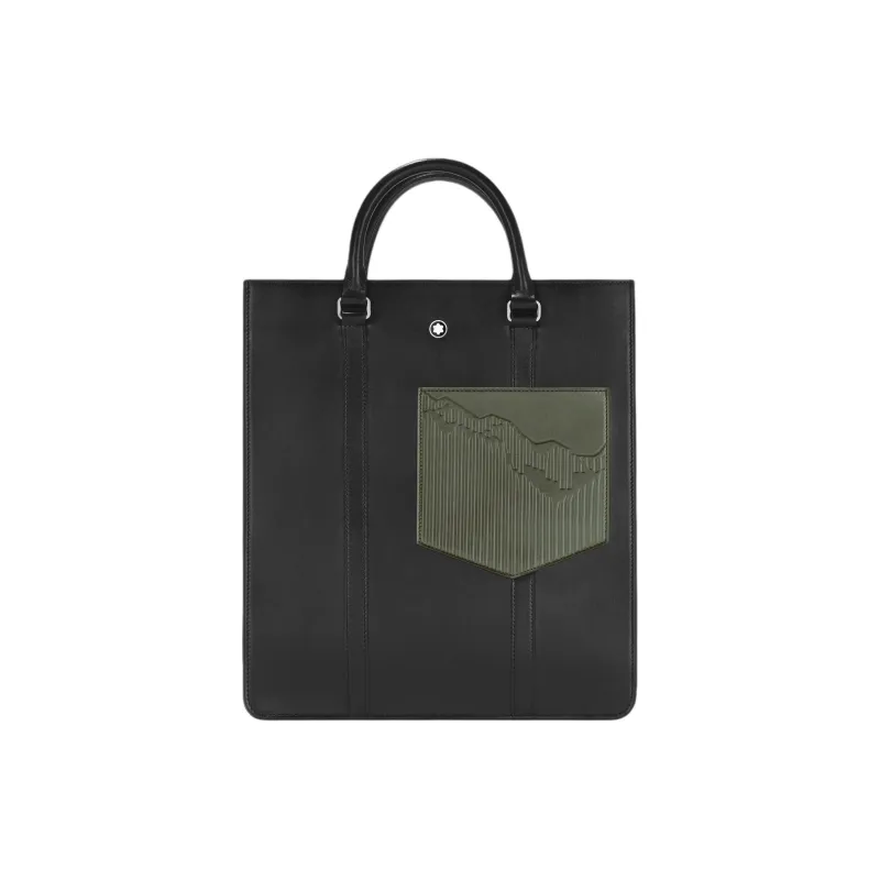 MONTBLANC Meisterstuck Grain Cow Leather Tote Bag Shopping Bag Handbag Medium Size Men's Black & Olive Green-0