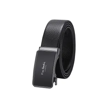 PIERRE CARDIN Genuine Leather Automatic Buckle Men's Belt Top Grain Cow Leather Belts Men's Black Width 3.4CM