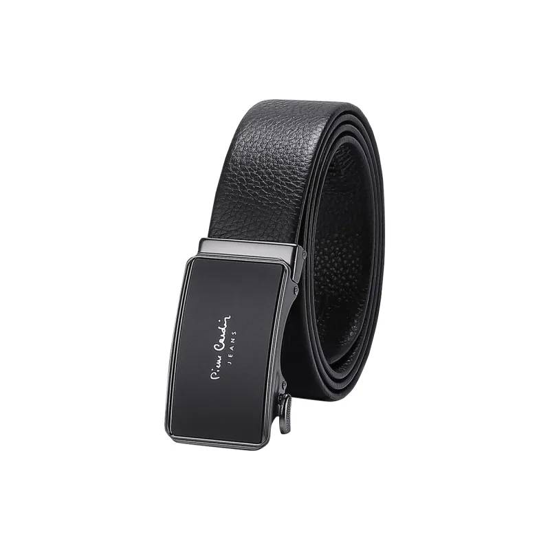 PIERRE CARDIN Genuine Leather Automatic Buckle Men's Belt Top Grain Cow Leather Belts Men's Black Width 3.4CM-0