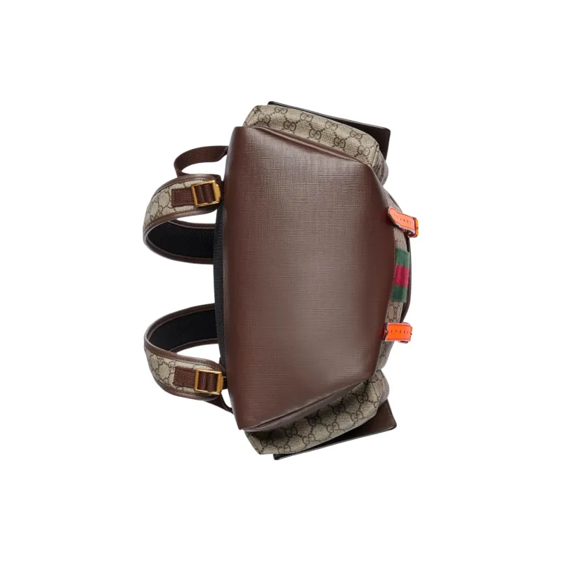 GUCCI Ophidia Canvas With Leather Backpack Medium Size Women's Beige & Ebony & Orange-4