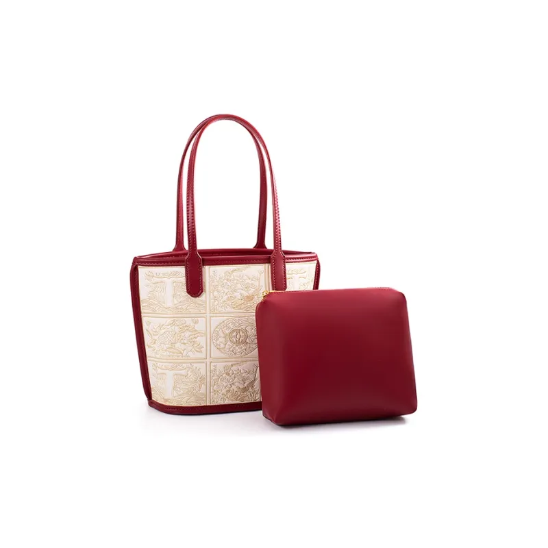 Vigno Synthetic Leather Bucket Bag, Handbag, Shoulder Bag Regular Women's White/Red-1