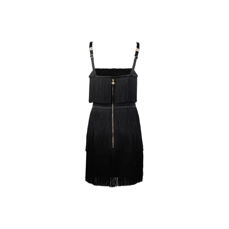 Elisabetta Franchi Bow Detailed Fringed Mini Dress-1