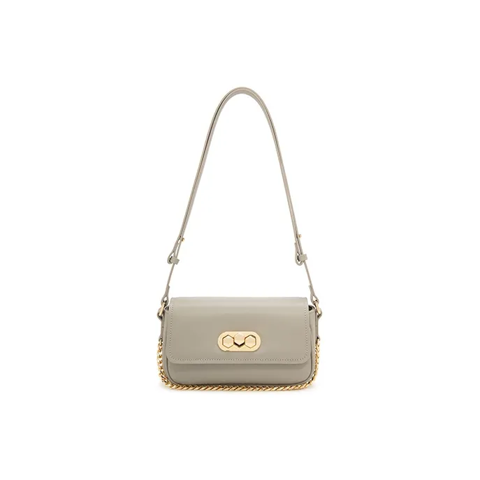 ELLE Leather Shoulder Bag Regular Women's White/Gray/Pink-4