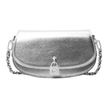 MICHAEL KORS Mila Split Cow Leather Shoulder Bag, Crossbody Bag Small Size Women's Silver