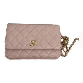 CHANEL WOC Sheepskin Wallets Shoulder Bag Crossbody Bag Women's Light Pink Red