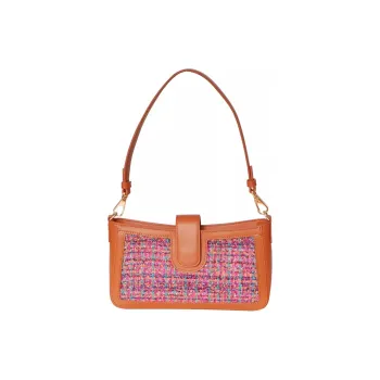 Julychagall Tweed With Cow Leather Shoulder Bag Unisex Fireworks