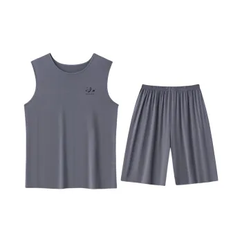 Close-fitting Areas Pajama Set Men's Gray