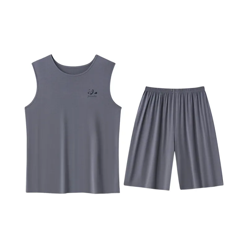 Close fitting Areas Pajama Set Men's Gray-0