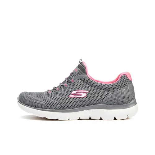 Skechers Cushioning Wear Resistant Low Top Running Shoes Women's Gray Pink Red