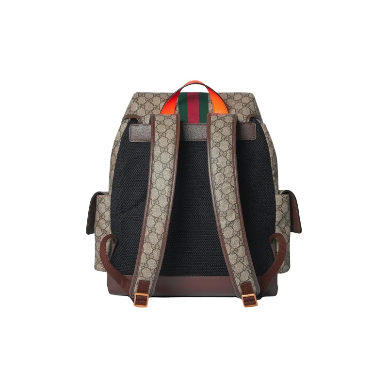 GUCCI Ophidia Canvas With Leather Backpack Medium Size Women's Beige & Ebony & Orange-3