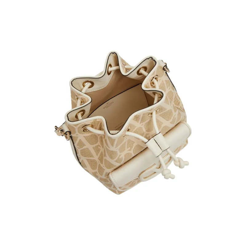Valentino Locò Raffia Bucket Bag Handbag Shoulder Bag Crossbody Bag Women's Natural Composite Ivory White-5