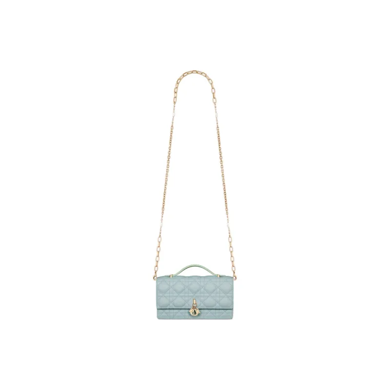 DIOR Wicker Pattern One Shoulder Handbag, Crossbody Bag Mini Women's Light Mint Green & Space Blue-1