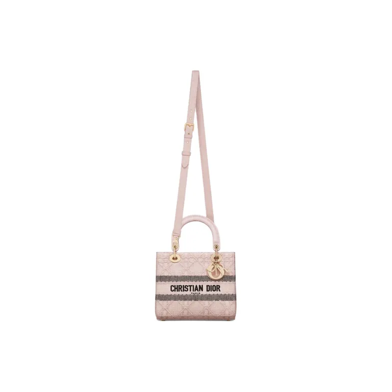 DIOR Lady D Lite Raffia Handbag Medium Size Women's Pink-4