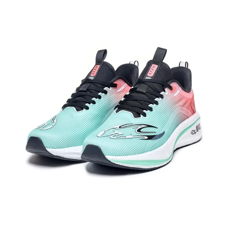 AVJV Cushioned Wear-Resistant Breathable Anti-Rollover Low-Top Popcorn Carbon Plate Running Shoes Men's Light Green Red-1