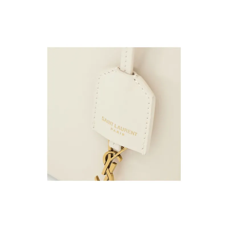 SAINT LAURENT Cow Leather Shoulder Bag Crossbody Bag Handbag Unisex Vintage White-6