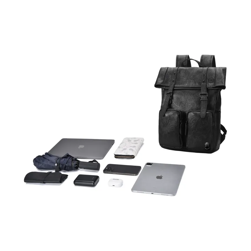 CHUSAN Water Repellent Peanut Pattern PVC Commute Minimalist Style Casual Large Capacity Backpack Regular Unisex Black-4