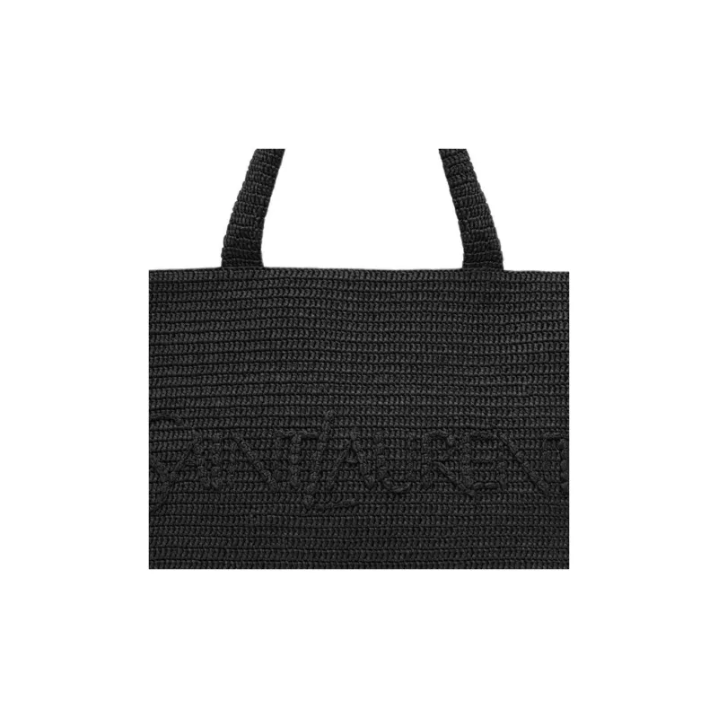 SAINT LAURENT Raffia Tote Bag Shopping Bag Handbag Unisex Black-4