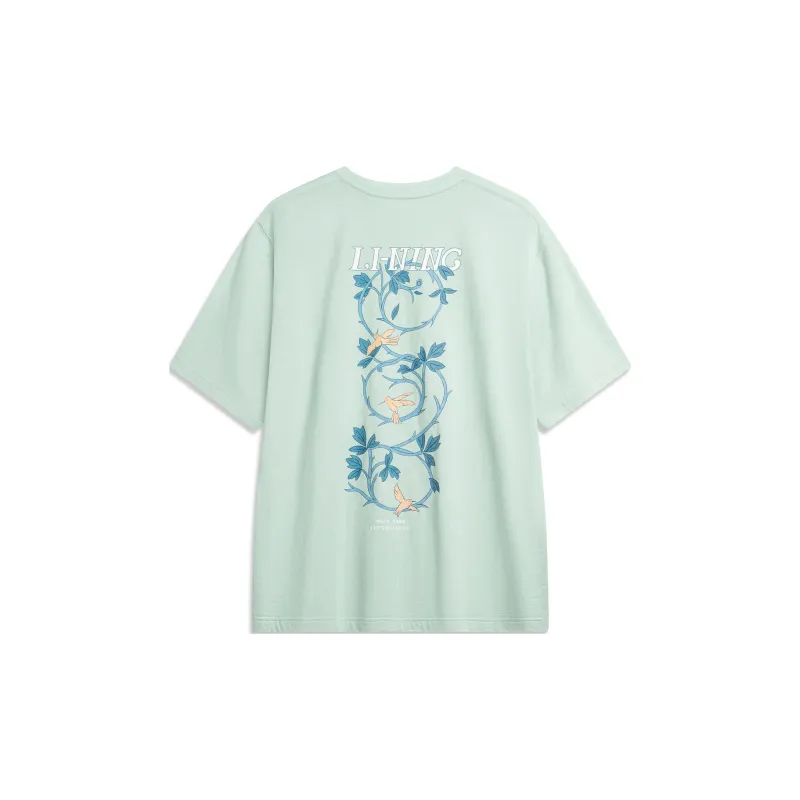 LiNing Sports Life Collection Drop Shoulder Sleeve T Shirt Unisex Light Moss Blue-1