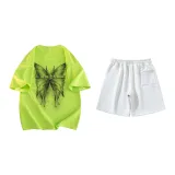 Set (Neon Green Short-Sleeved+Heather Gray Shorts)