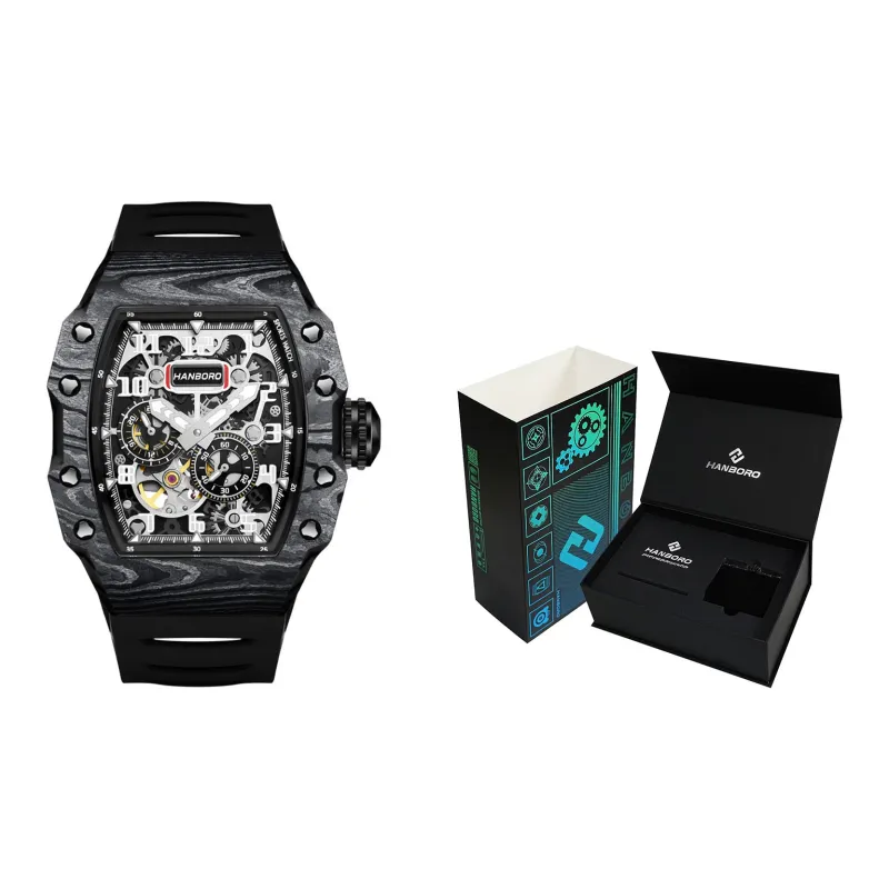 HANBORO Mechanical Movement Rubber Strap Watch Men's Watches Black Dial-1
