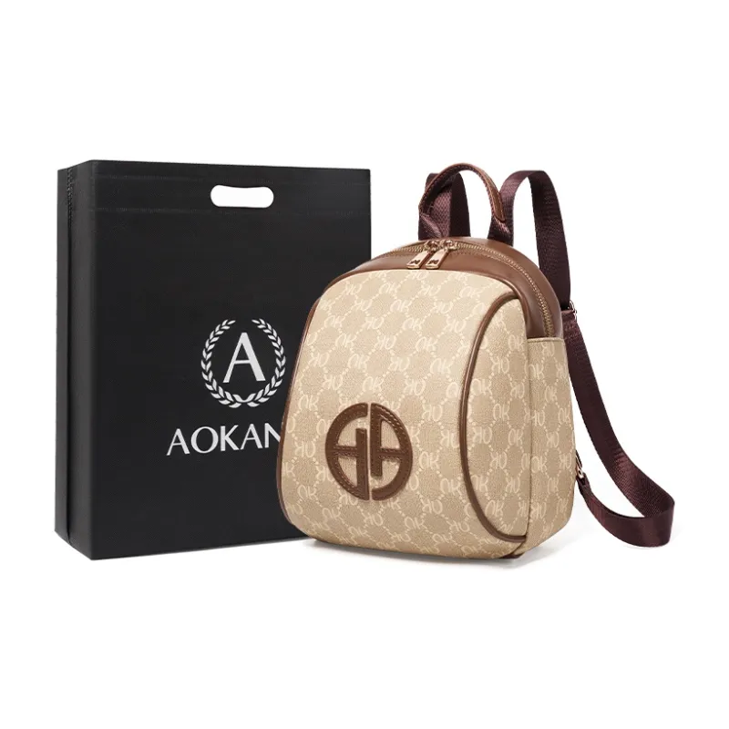 AOKANG PVC Portable Backpack Monogram Bag Commuter Bag Regular Women's Coffee/White-25