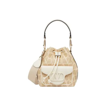 Valentino Locò Raffia Bucket Bag Handbag Shoulder Bag Crossbody Bag Women's Natural Composite Ivory White